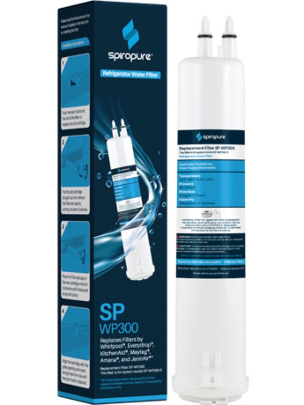 2 SpiroPure SP-WP300 Whirlpool EDR3RXD1 Refrigerator Water Filter Replacements